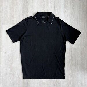 Hugo Boss Polo Shirt Johnny Collar Black Short Sleeve Open Neck Size M EUC